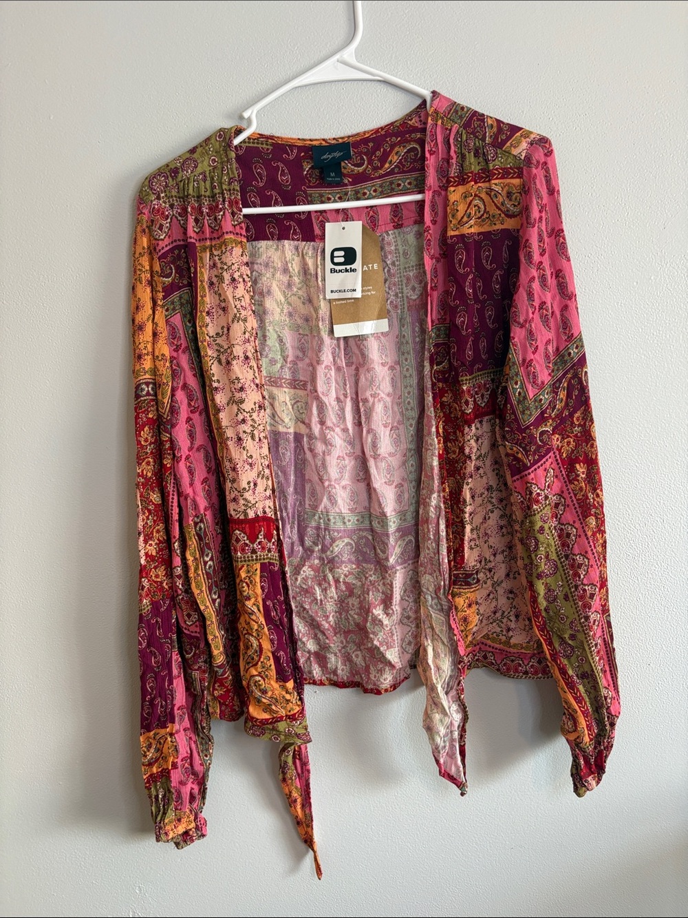 Buckle Pink & Burgundy Boho Patchwork Open-Front Tunic